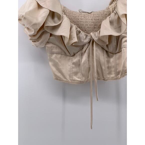 ASTR THE LABEL Women's Beige Satin Ruffle Crop Top SZ S - Picture 7 of 11